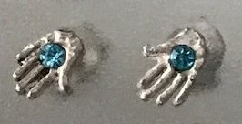 Earrings Stud Chamsah Sterling Silver w/Aqua Stone Approx. 1/4"