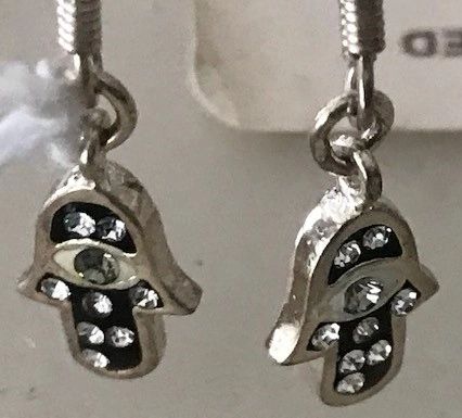 Earrings Sterling Silver Hamsa Dangling Size Hamsa approx 3/8" Long