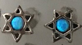Earrings Sterling Silver Studs Star of David with Opal in the middle - Star Approx. 1/4"