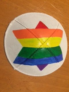 Kippah Suede Hand painted Rainbow -Heart or Star