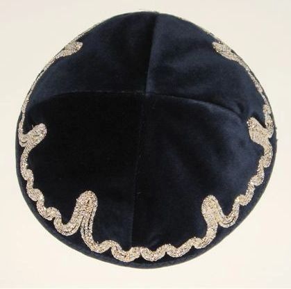 Kippah Yemen Velvet - assorted designs - Navy/Silver