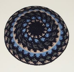 Kippah Knit Blue Gray Beige - Size : 5" Diameter