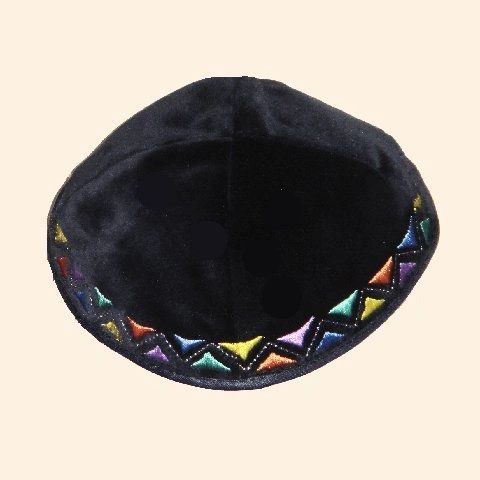 Kippah Velvet Navy with Color Border embroidered