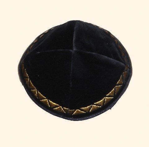 Kippah Velvet Navy W/Gold Border Embroidered