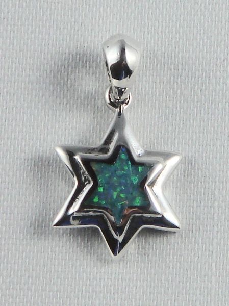 Charm Star Of David Opal 3/4" Long Sterling Silver