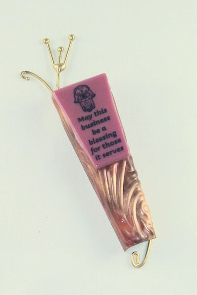 Copper And Pink Glass Business Mezuzah Case 5.75 Inches L X 1.5 Inches W Designed By Gary Rosenthal - SCROLL SOLD SEPARATELY
