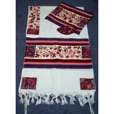 Talit Set Matriarchs by Yair Emanuel Birds Multi 18 Inches X 72 Inches - Made In Israel