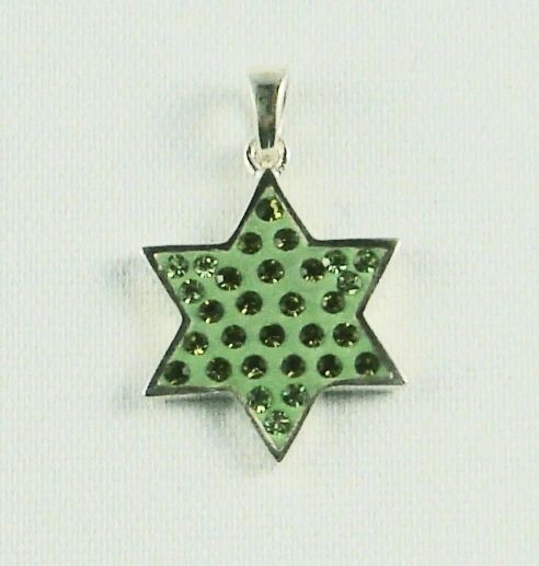 Necklace Star of David Green w/stones Sterling Silver
