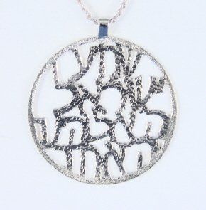 Necklace "Shema Israel" 1.75" Diameter w/ Chain Rope 18" Long - SS