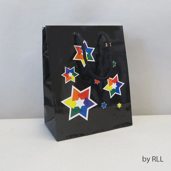 Gift Bag, black/multi, Stars, 9" x 7"