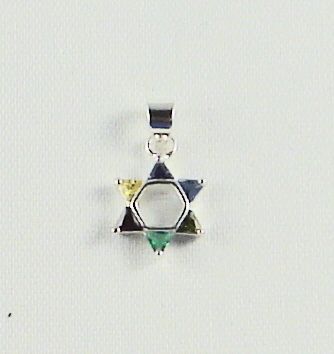 Charm Star Of David Small 1/2 Inches Long With Multi Color Stones, Sterling Silver