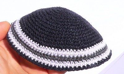 Kippah Crochet Black White Grey - Large Adult Size