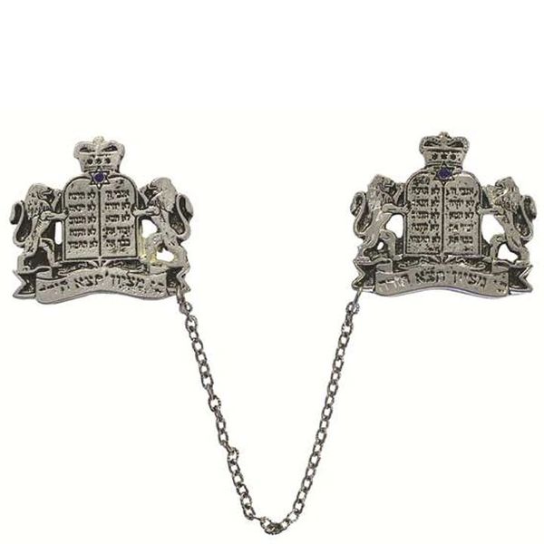 Lions and Ten Commandments Silver Plated Tallit Clips