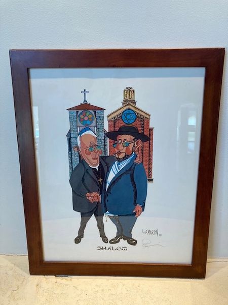 Lee Martin signed lithograph . “ Rabbi and Priest “ . Frame size 23” x29”