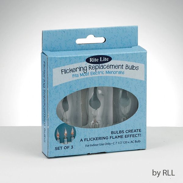 3 Flickering Flame Shaped Replacement Bulbs for Electrical Menorah