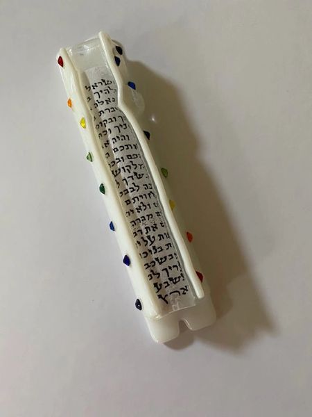 Mezuzah Case Glass White 5" by Sandi Katz