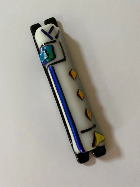 Mezuzah Case Glass Wh/Bk 5" by Sandi Katz