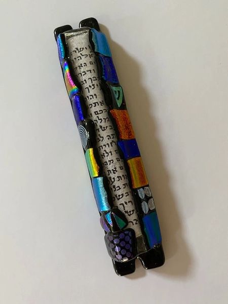 Mezuzah Case Glass Black/Colors 5" by Sandi Katz