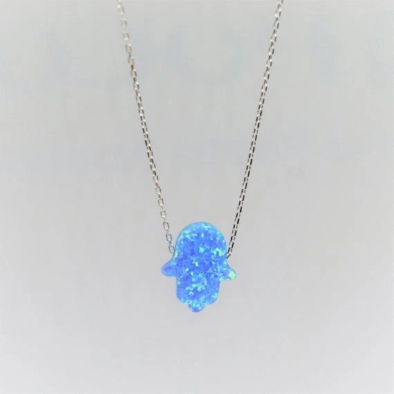 Blue Opal Hamsah w/Sterling Silver Necklace