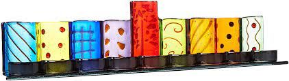 MENORAH PAINTED GLASS TEALIGHT - SIZE 20"W x 4.5"H