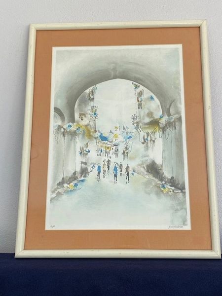 Lithograph "Jerusalem Arches" Framed - Signed by the artist Benavram - AP (Artist Proof)