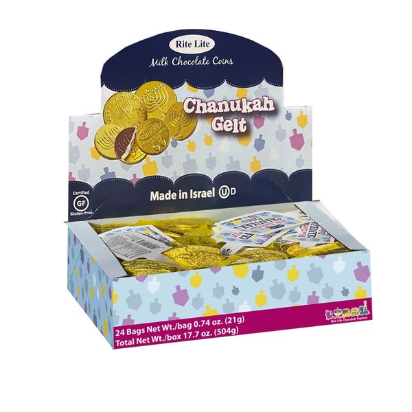 Chanukah Gelt Milk Chocolate Coins - Box of 24 bags