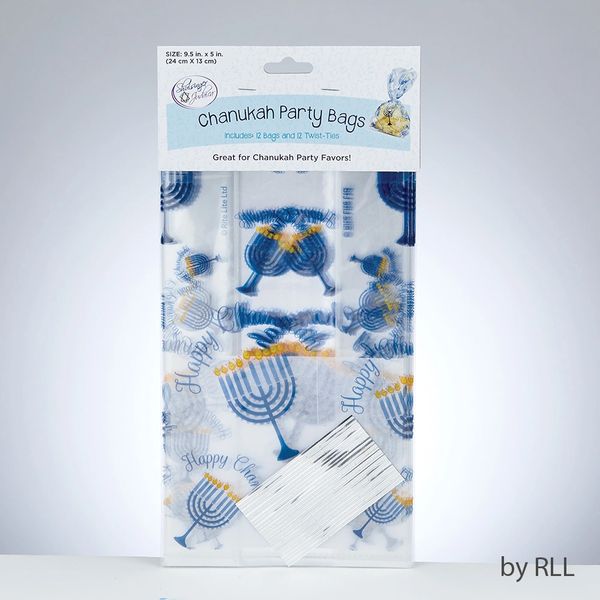 Chanukah Cellophane Party Bags with Twist Ties, 12/Pkg