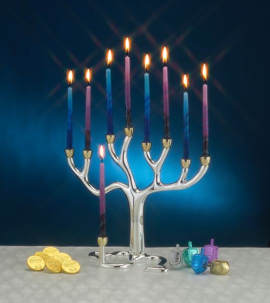 Large "Tree of Life"™ Menorah - S/P with Gold-tone Cups