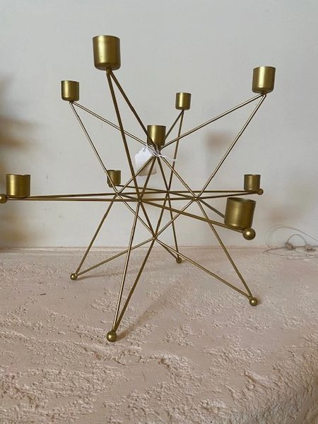 Geometric Star Shaped Gold 9 Arm Candle holder - Uses Taper candles or Oil cups