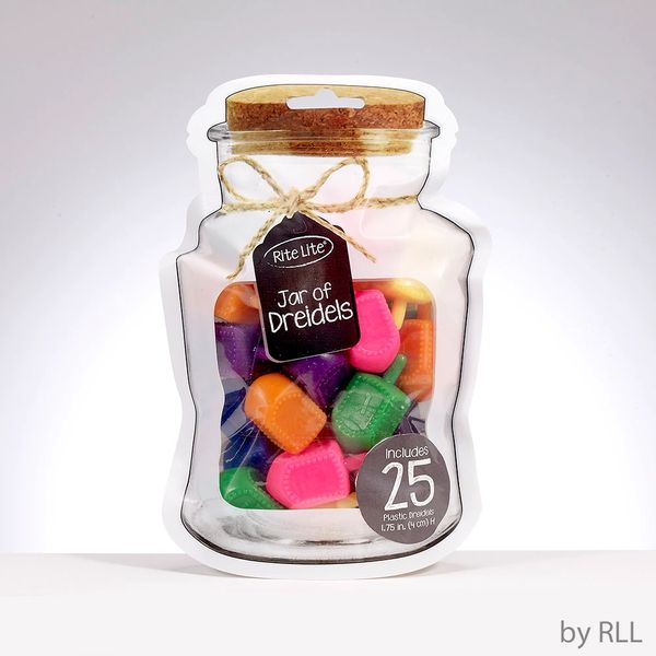 "Jar" of Dreidels, 25 Medium Multicolor Plastic Dreidel..