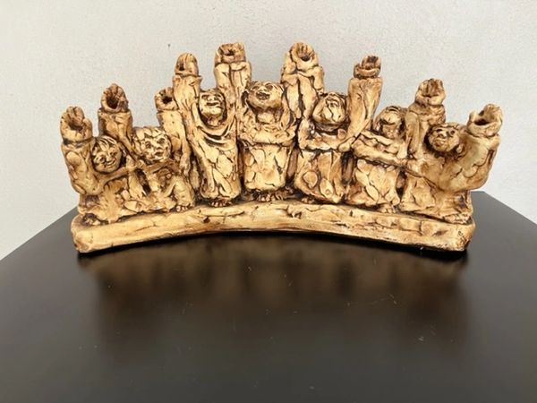 Glazed Clay Menorah - Signed - Unusual Design , Uses Standard size chanukah candles Size: 15" L x 7.5" Ht