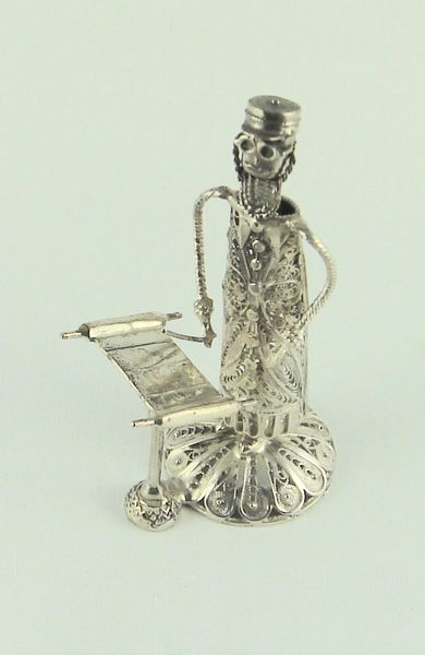 Filigree Rabbi Reading Torah Sterling Silver 3-1/2 Inches Tall, One Of A Kind - Made In Israel