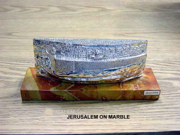 Jerusalem Wall Sculpture Marble Base And Sterling Silver, 10 Inches L X 4 Inches H X 3 Inches W, Made In Israel