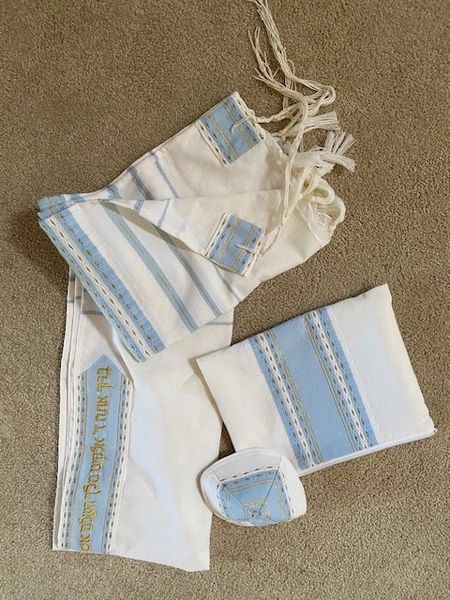 SAMUEL - WOOL TALLIT -BABY BLUE WITH GOLD - by Gabrieli