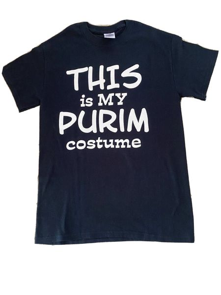 T-SHIRT "THIS IS MY PURIM COSTUME" BLACK W/WHITE LETTERS - SIZE SMALL