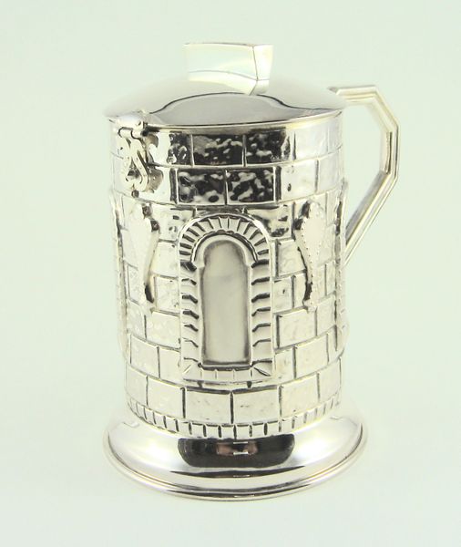 Tzedakah Box Sterling Silver - 4.5 Inches H X 3.75 Inches Diam Made In Israel