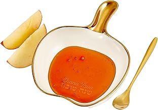 Apple Shaped Ceramic Honey Dish With Spoon