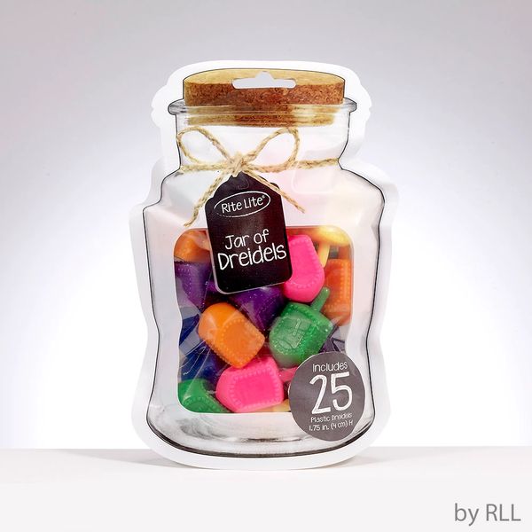 "Jar" of Dreidels, 25 Medium Multicolor Plastic Dreidel...