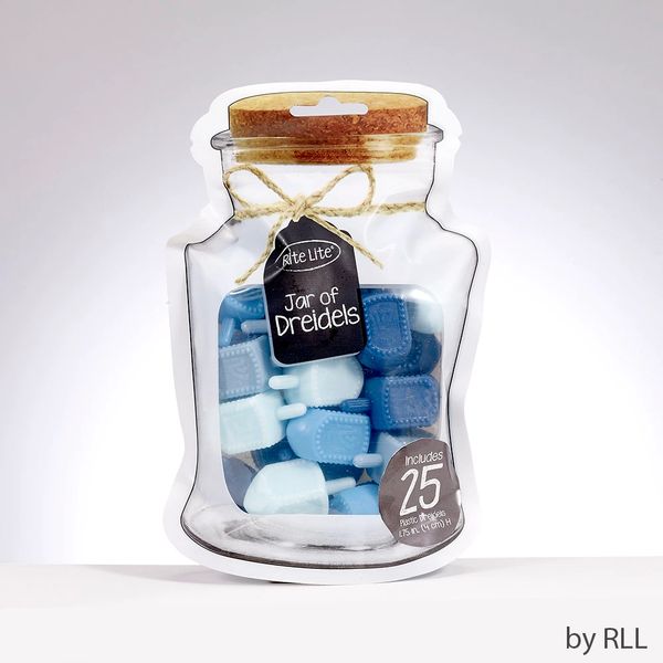 "Jar" Of Dreidels,25 Med Plast Dreidels,Shades Of Blue