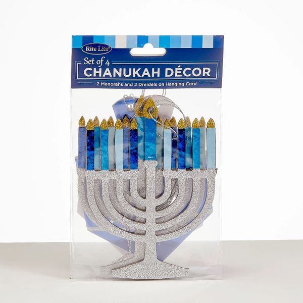 Set of 4 Chanukah Decor With Glitter And Foil