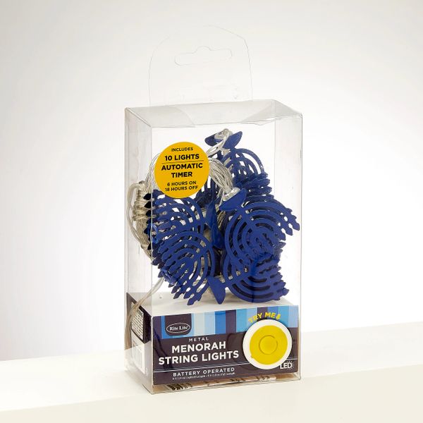 Battery Operated Blue Metal Menorahs Light Set