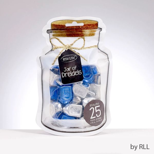 "Jar" Of Dreidels, 25 Metallic Silver/Blue Dreidels