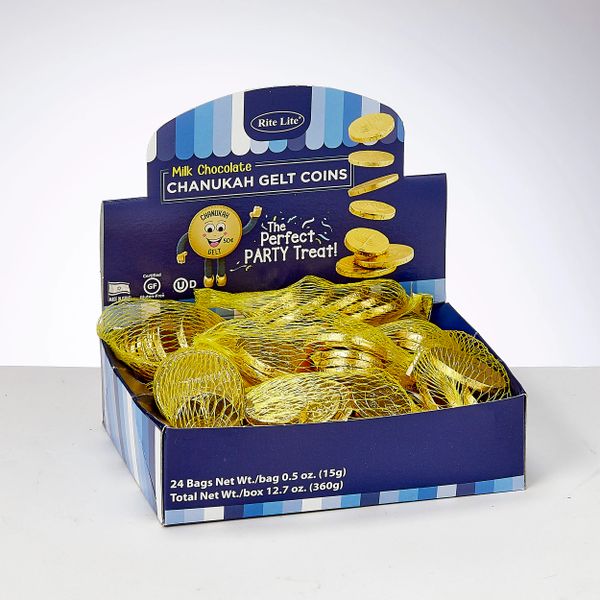 Chanukah Gelt Milk Chocolate Coins - Box of 24 bags