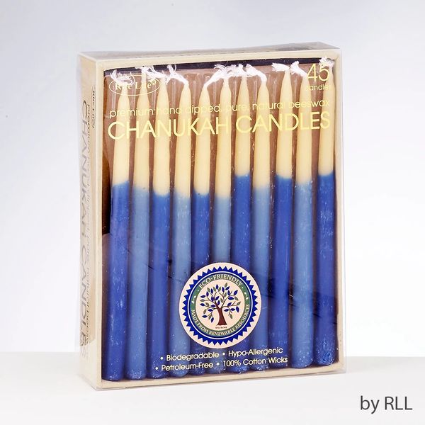 Blue & Natural Hand-Dipped Chanukah Beeswax Candles