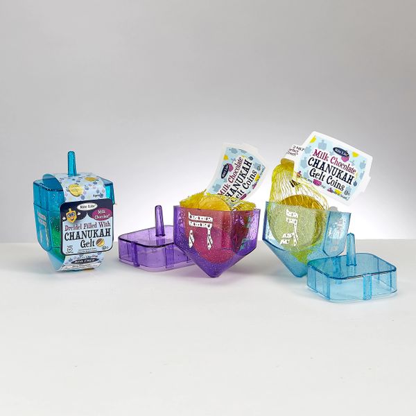 Plastic Dreidel Filled with Chanukah Gelt