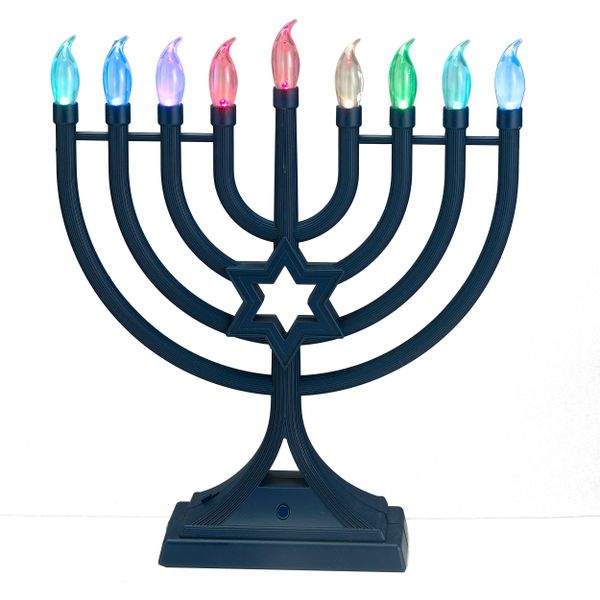 Navy LED Glow Menorah, Multifunction & Color Changing