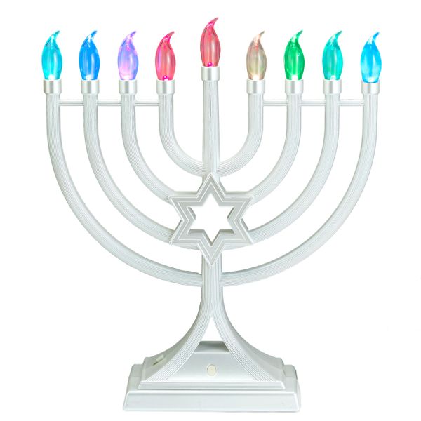 Pearl White LED Glow Menorah, Multifunction & Color Changing