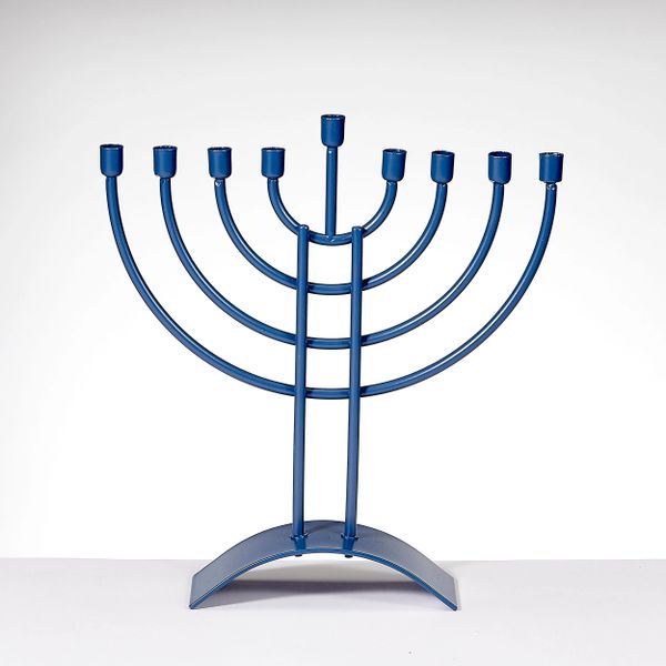 Traditional Steel Menorah, Matte Slate Blue Finish