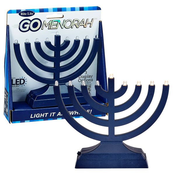 Menorah - GO MENORAH -Mini Navy Metallic Electric LED Battery/USB Powered