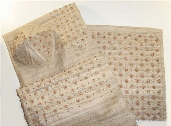 Talit Set Silk With Wood Beads Embroidered 20 Inches X 72 Inches (Talit/Bag & Kippah) Made In Israel - One Of A Kind!!!!